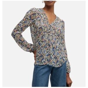 Veronica Beard Womens Lowell Silk Button Up Blouse Top Floral Pleated XS Size 0‎